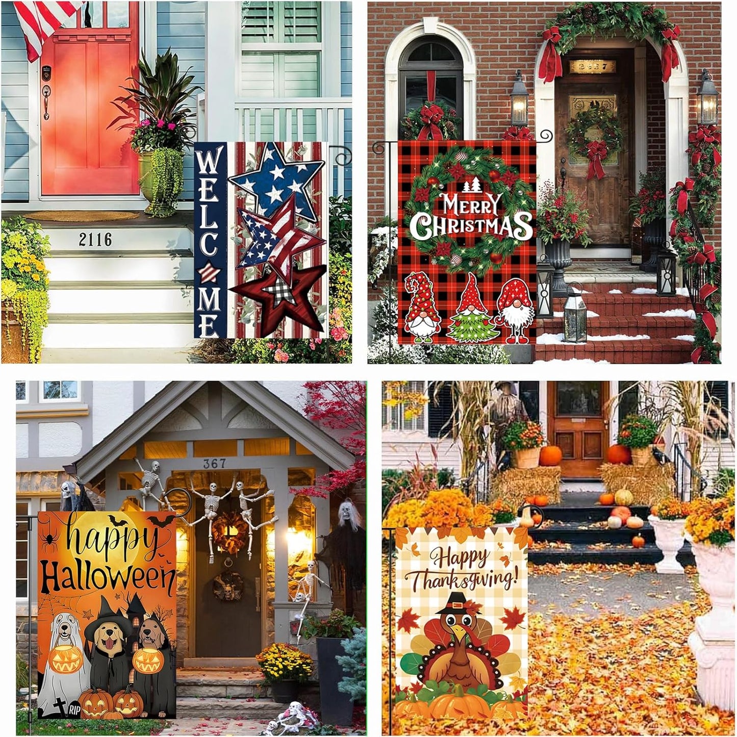 Seasonal Garden Flags by [Brand Name] - Set of 12 Double-Sided 12x18 Inch Yard Flags for Year-Round Outdoor Decor