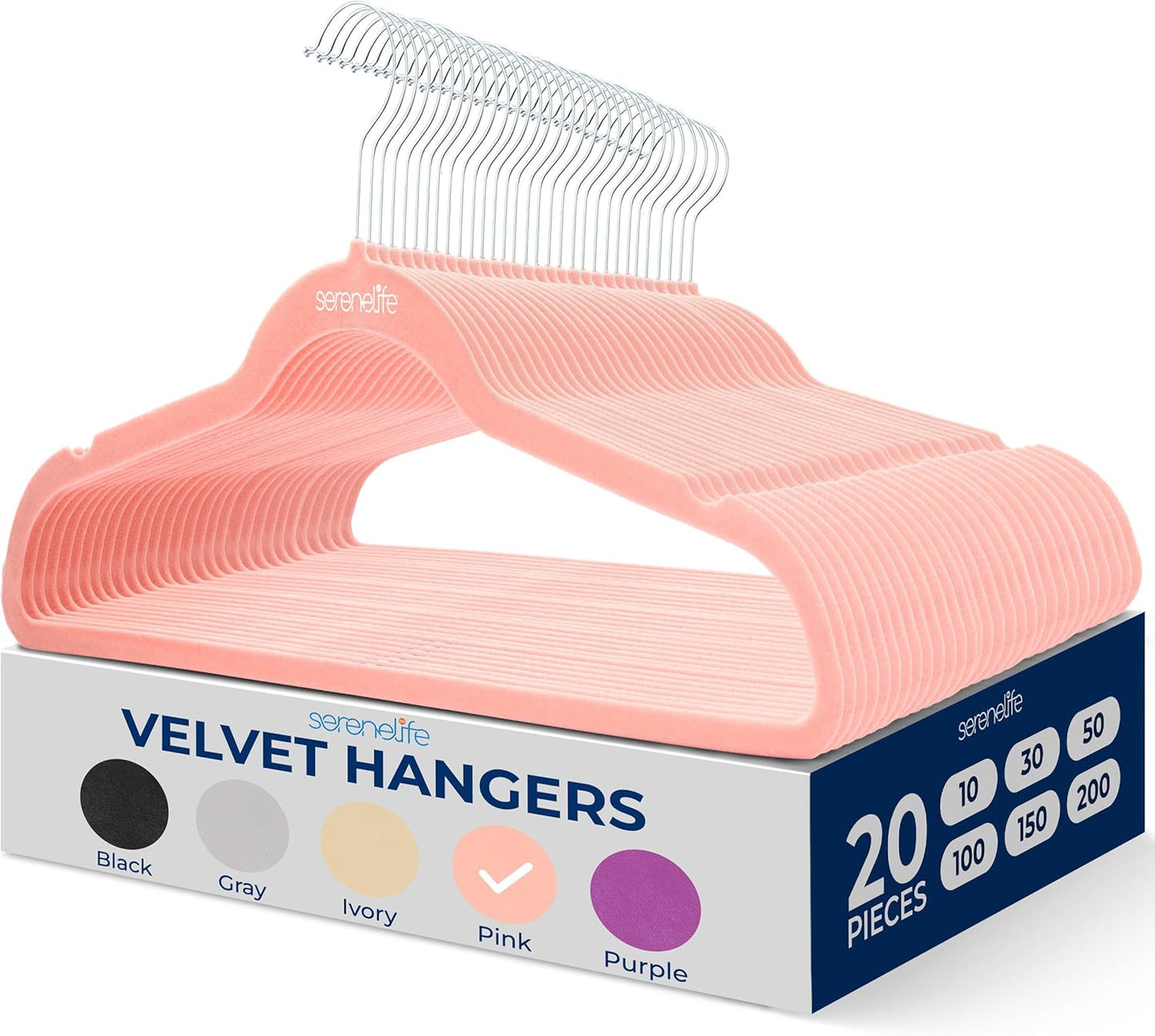 SereneLife Velvet Hangers - Non-Slip Felt with 360° Swivel Hook | Ultra-Thin & Space-Saving Design for Shirts, Sweaters, Dresses & More
