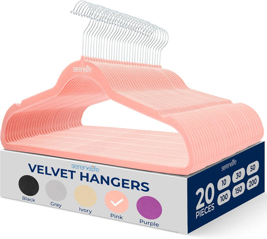 SereneLife Velvet Hangers - Non-Slip Felt with 360° Swivel Hook | Ultra-Thin & Space-Saving Design for Shirts, Sweaters, Dresses & More