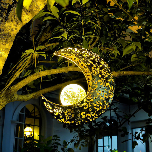 Skiennix Solar Garden Hanging Moon Lights - Unique Metal Lanterns for Outdoor Decor | Perfect Housewarming Gift for Women