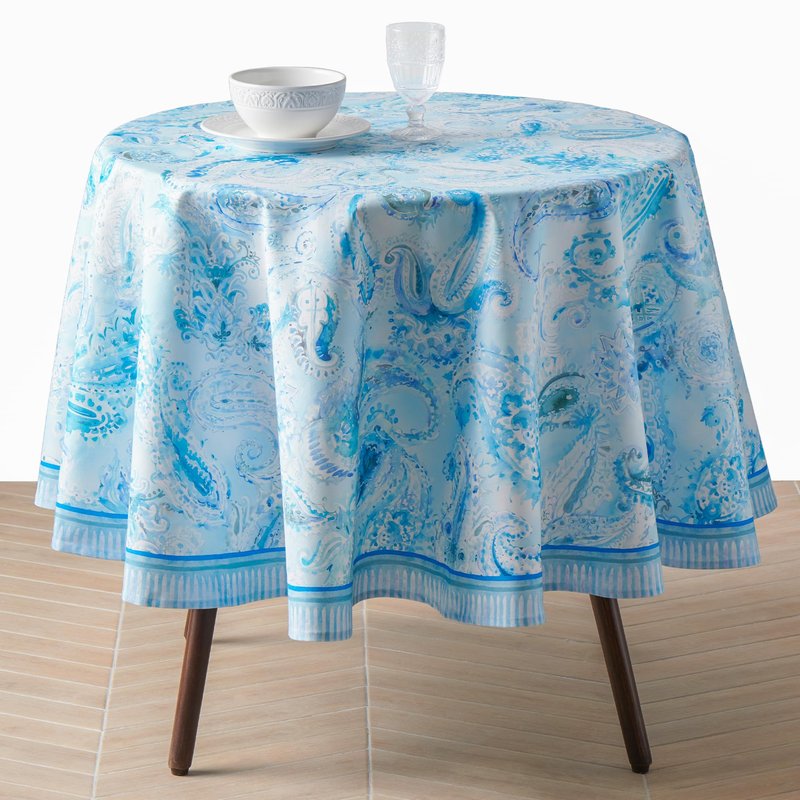 Maison d'Hermine Premium Table Cloth Round Table 100% Cotton 70 Inches Tablecloth Reusable Decorative Everyday Use for Dining Room, Farmhouse, Home, Party, Festive & Wedding - Paisley Blues