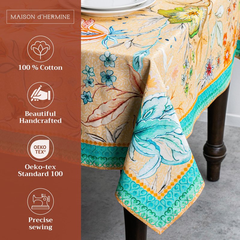Maison d' Hermine Table Cloth Square Table 100% Cotton 60 x 60 Inches Tablecloth Reusable Decorative for Dining Kitchen Room Farmhouse Home Gifts for Mothers Day Spring Summer - Luxury Loft - Peach