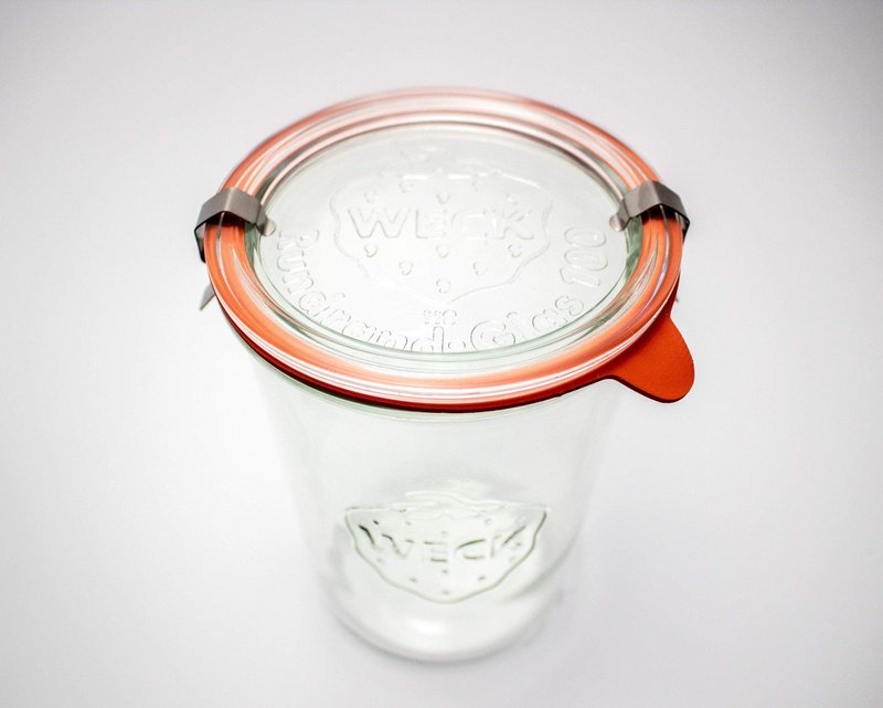 Weck Canning Jars 743 - Weck Mold Jar Made of Transparent Glass - Eco-Friendly Canning Jar - Food Storage Container with Lid Airtight - 3/4 Liter Tall Jar Includes (1 Jar, Glass Lid & Wooden Lid)
