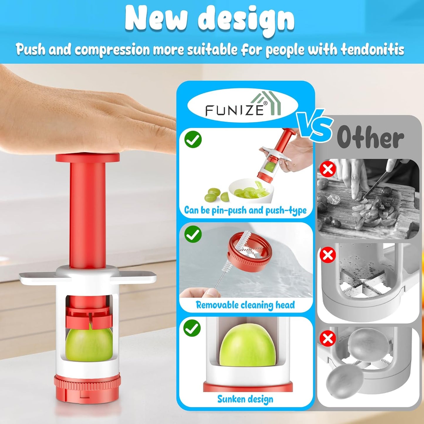 Skiennix Grapes Cutter for Toddlers | Safe Fruit & Veggie Slicer with Red Container & CrossBlade