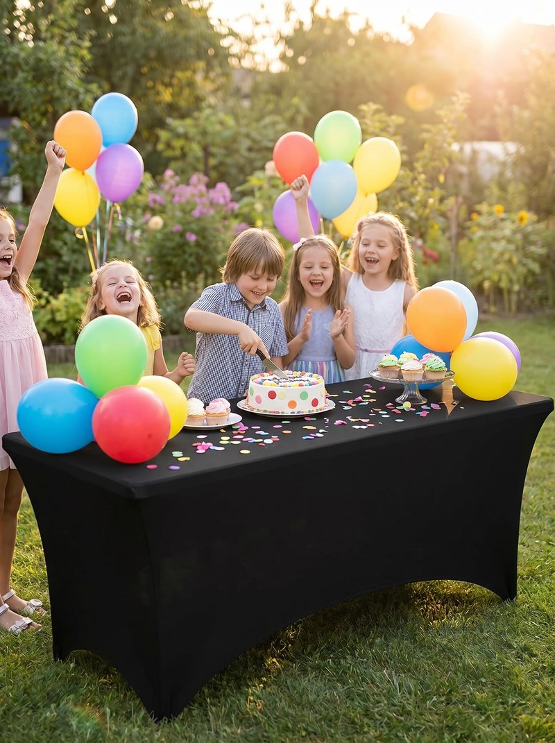 Utopia Kitchen Spandex Tablecloth 2 Pack [8FT, Black] Tight, Fitted, Washable and Wrinkle Resistant Stretch Table Cloth Rectangle Cover for Trade Show, Weddings & Parties [96Lx30Wx30H Inch]