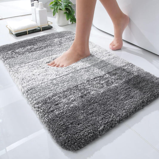 OLANLY Microfiber Bath Rugs - Extra Soft & Absorbent | 24x16 Grey Quick-Dry Mats for Bathroom Floor
