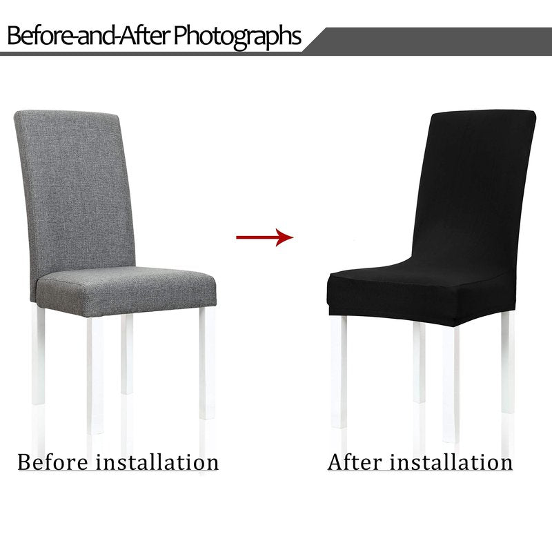 Obstal Black Stretch Spandex Dining Room Chair Covers ?Set of 4 Universal Removable Washable Chair Seat Slipcovers Protector for Kitchen, Ceremony, Wedding, Banquet, Hotel and Party