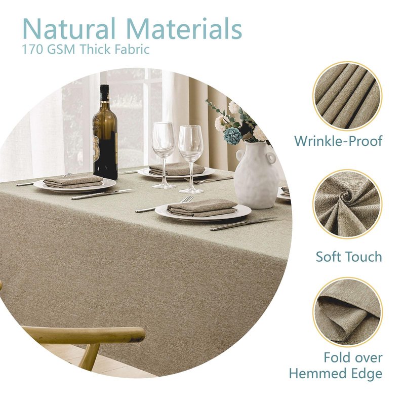 Veblandy 2 Pack Rectangle Tablecloth, 52x70 inch, Water Resistant Wrinkle Free Linen Textured Table Cloth Washable, Decorative Fabric Table Cover for Dining, Party and Camping, Mocha