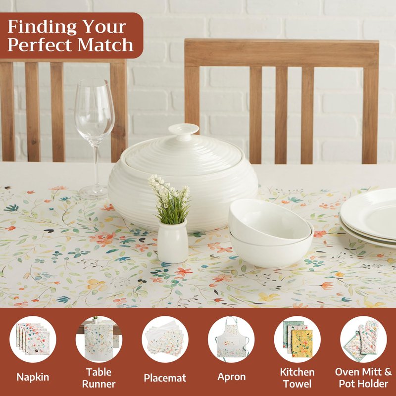 Maison d' Hermine Table Cloth Rectangle Table 100% Cotton 60 x 90 Inches Tablecloth Reusable Decorative for Dining Kitchen Room Farmhouse Home Gifts for Mothers Day Spring Summer - Colmar