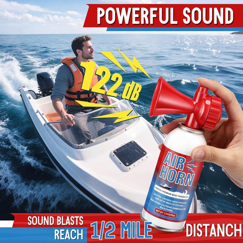 HappyAlley 3 Pack Large Air Horn for Safety 3.5oz, 122dB Very Loud Marine Air Horn for Boat, Coast Guard Approved, Great for Boat & Marine Safety, Sporting Events, Travels, Hiking (Red)