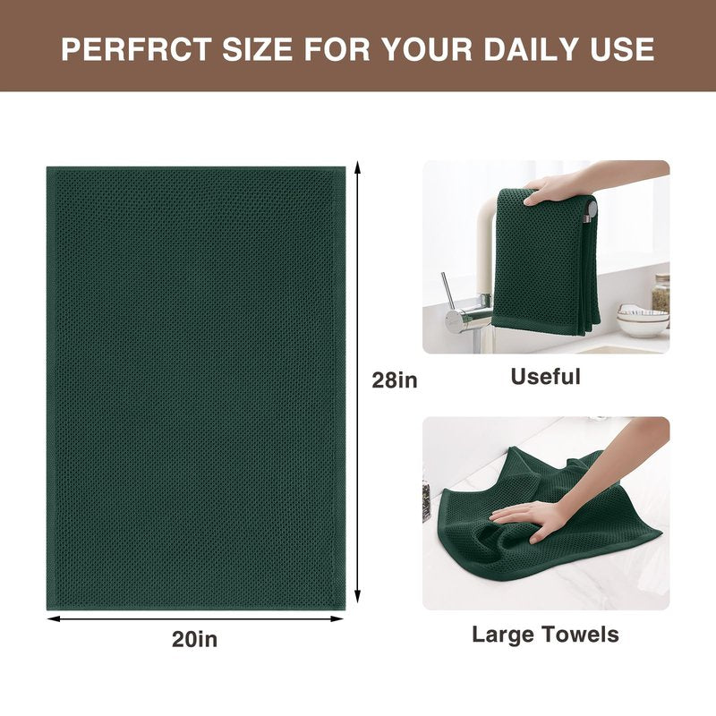 Homaxy 100% Cotton Waffle Weave Kitchen Dish Towels, Ultra Soft Absorbent Quick Drying Cleaning Towel, 20x28 Inches, 4-Pack, Blackish Green