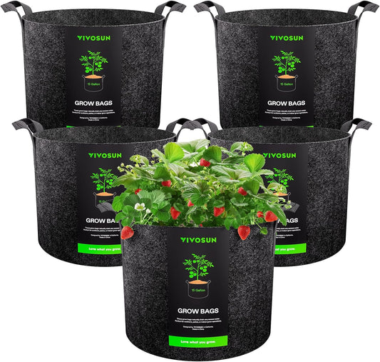VIVOSUN 15 Gallon Plant Grow Bags - Heavy Duty Nonwoven Fabric Pots with Handles | 5-Pack