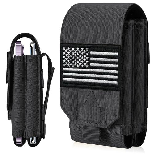 GORELAX Dual Tactical Molle Phone Pouch - Universal Holder for 4.7-6.7 Inch Phones, Fits Backpack/Vest/Belt (US Flag Patch)