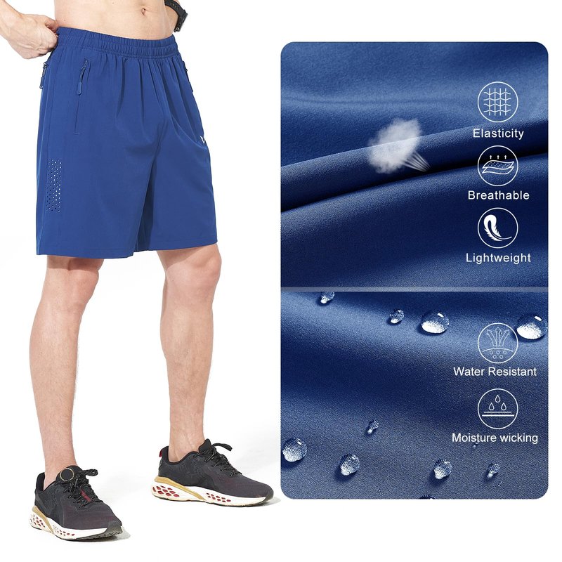 NORTHYARD Men's Athletic Running Shorts Gym Workout 7"/9"/5" Quick Dry Lightweight Sports Basketball Tennis 3 Zipper Pockets RoyalBlue M