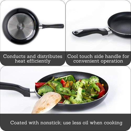 IMUSA 8-Inch Nonstick Fry Pan - Cool Touch Handle for Easy Cooking | Perfect for Eggs, Omelets, and Sautéing - Black