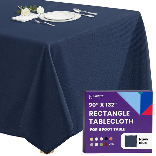 Gee Di Moda Rectangle Tablecloth - 90 x 132 Inch Navy Blue Table Cloth for 6 Foot Tables with Floor-Length Drop - Heavy Duty Washable Fabric for Holiday Party, Dinner, Weddings & Baby Shower