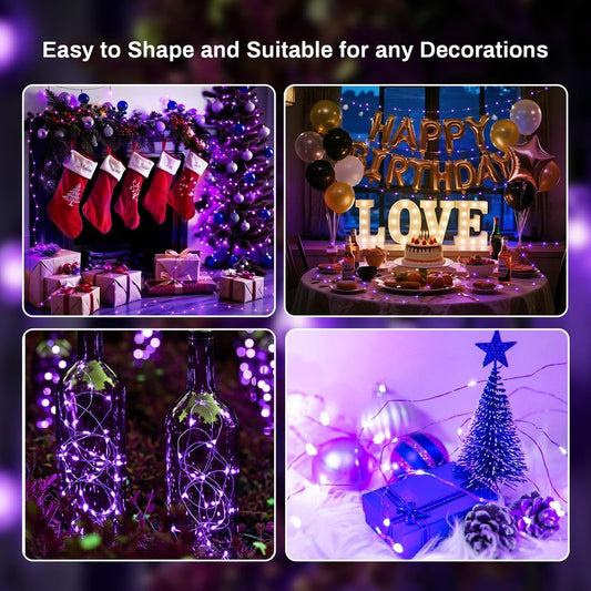 ZGWJ 12 Pack Fairy Lights Battery Operated, 7ft 20 Mini LED Fairy String Lights Silver Wire 3 Modes for DIY, Parties, Wedding, Bedroom, Halloween Christmas Decoration Purple