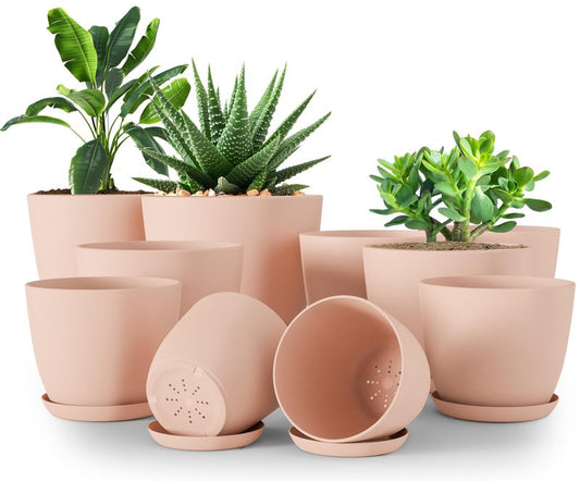 Utopia Home - Plant Pots Indoor with Drainage - 7/6.6/6/5.3/4.8 Inches Home Decor Flower Pots - Plastic Planters for Indoor Plants, Cactus, Succulents Pot (Pink, Pack of 10)