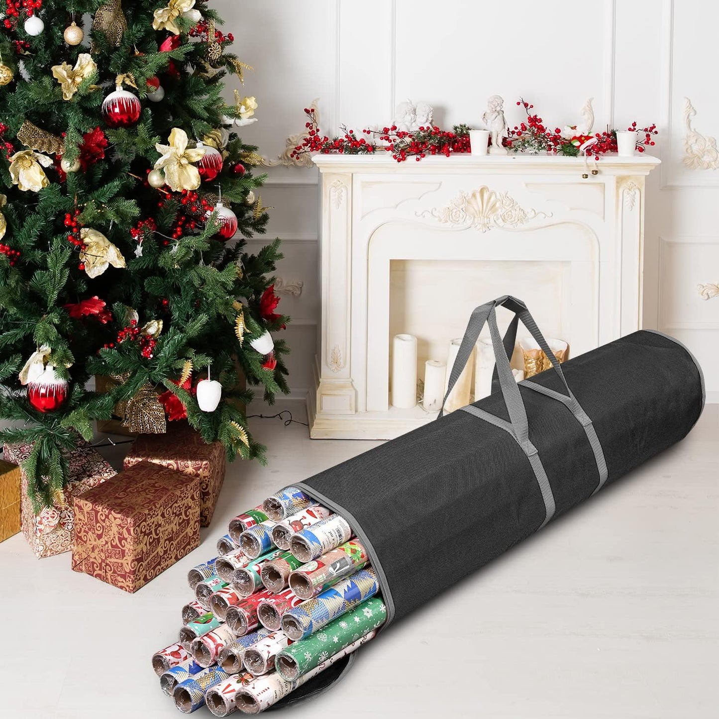 ProPik Wrapping Paper Storage Bag - Heavy Duty Gift Wrap Organizer | Holds Up to 48 Rolls, 40" Long | Black
