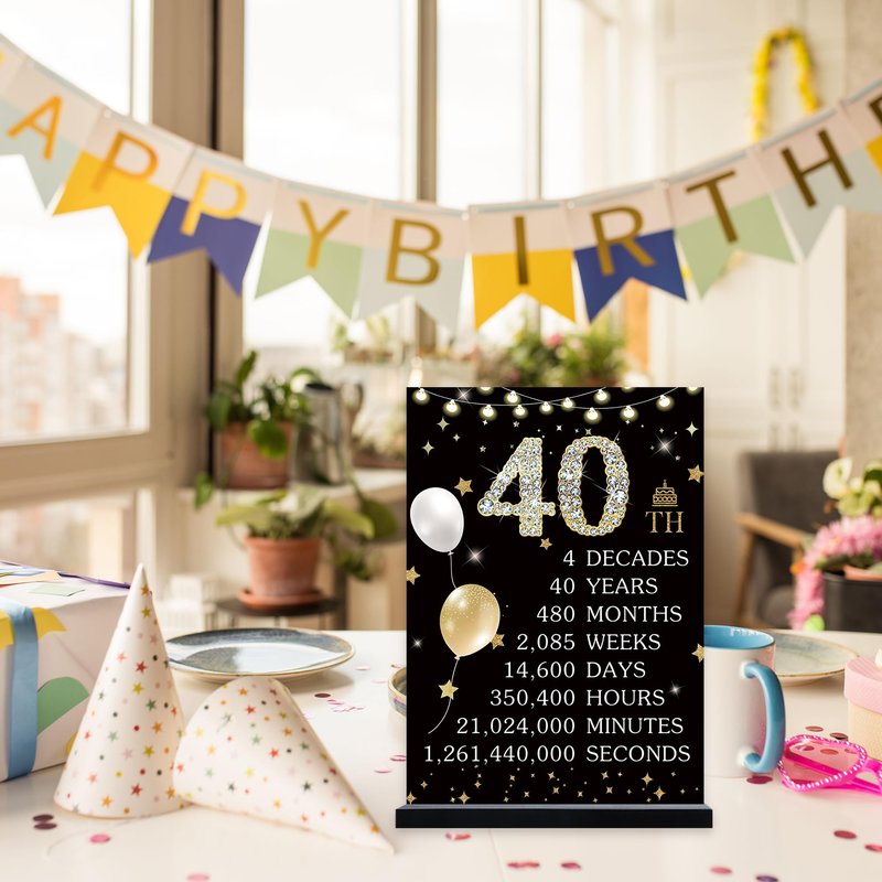 Roetyce 40th Birthday Decorations Gift for Women Men, Black Gold Back in 1986 Poster Acrylic Sign Centerpiece(1PC Duplex Printing), 40th Anniversary Table Decor, 40 Years Old Birthday Party Supplies