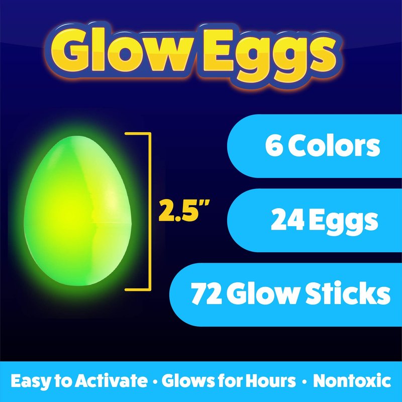 PartySticks 24 Easter Glow Eggs & 72 Mini Glow Sticks 96pcs Total, Glow-in-The-Dark Kids Teens Adults Easter Basket Stuffers Fillers Gift, Egg Hunt Game Bulk Party Favors, Boys Girls Classroom Prizes