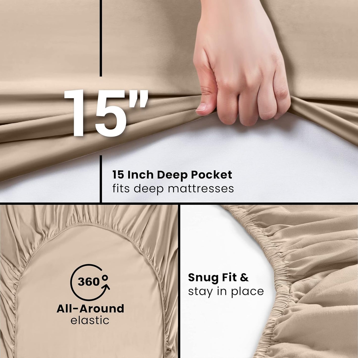 Utopia Bedding Fitted Sheet Set - Soft Brushed Microfiber with Deep Pockets - Easy Care (Full, Beige)