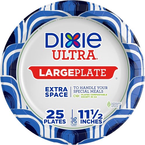 Dixie Ultra Large Paper Plates - 11 Inch, Heavy Duty & Microwave-Safe | 25 Count, Soak-Proof & Cut Resistant