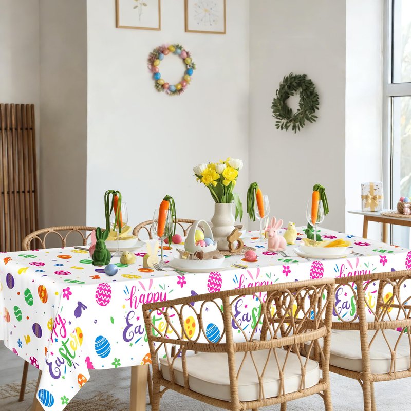 QZYL 12 Pack Easter Tablecloths Rectangular, 54" x 108" Disposable Easter Tablecloth Easter Decorations, Plastic Eggs Bunny Spring Tablecloth, Easter Table Cloth for Picnic Party Decorations Supplies