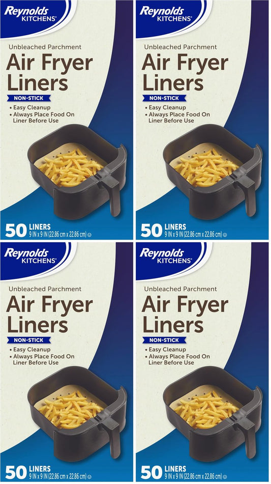 Reynolds Kitchens Air Fryer Liners Disposable, Unbleached Parchment Paper Sheets, 50 Count (Pack of 4)