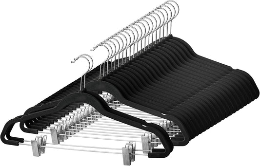 Zober Velvet Hangers - 20 Pack Metal Clip Hangers for Pants, Skirts & Dresses with 360° Hook