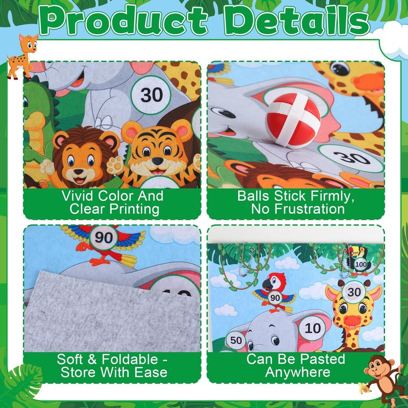 Dart Board for Safari Animals Dart Board Birthday Party Decorations with 10 Sticky Balls Felt Cloth Wild Jungle Theme Party Games 19.1x13.4 Inches Indoor Outdoor Games Gifts for