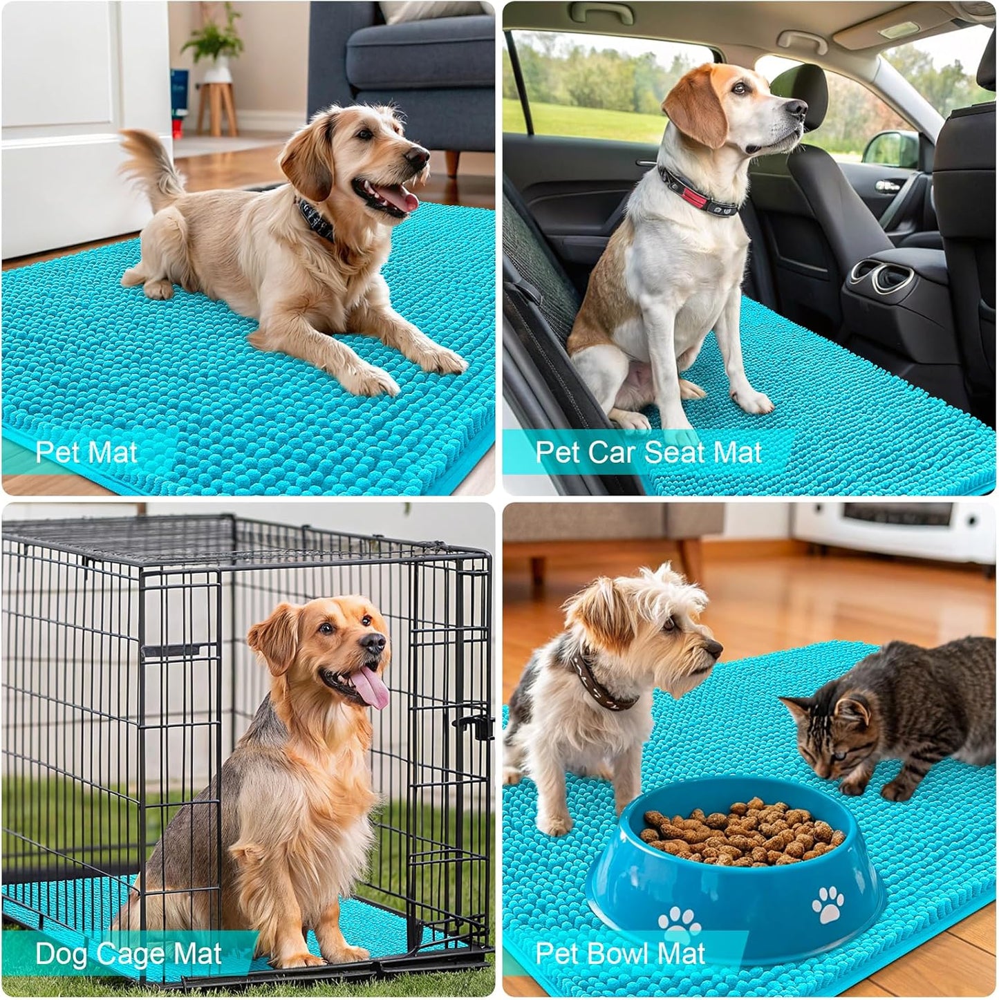 OLANLY Dog Door Mat - Absorbent Non-Slip Chenille Mud Mat for Indoor Use | 54x24, Aqua Blue