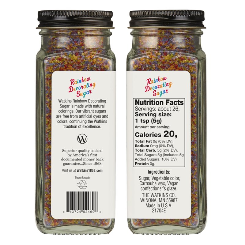 Watkins Rainbow Decorating Sugar, Non-GMO, 4.6 Ounce, Pack of 3