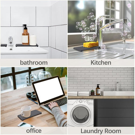 NiuYichee 2 PCS Water Absorbent diatomite Coasters, 10.2" x 4" Water Absorbing Stone Tray for Sink, Stone Drying mat for Kitchen Counter, Stone soap Tray Used for Hand Soaps & toiletries & Plants