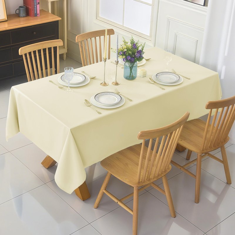 ZarzaaSik 2-Pack 60x102 inch Beige Table Cloths, Solid Stain and Wrinkle Resistant Oblong Tablecloth, Premium Plain Weave Polyester Fabric Rectangle Table Linen Covers for Hotel, Wedding