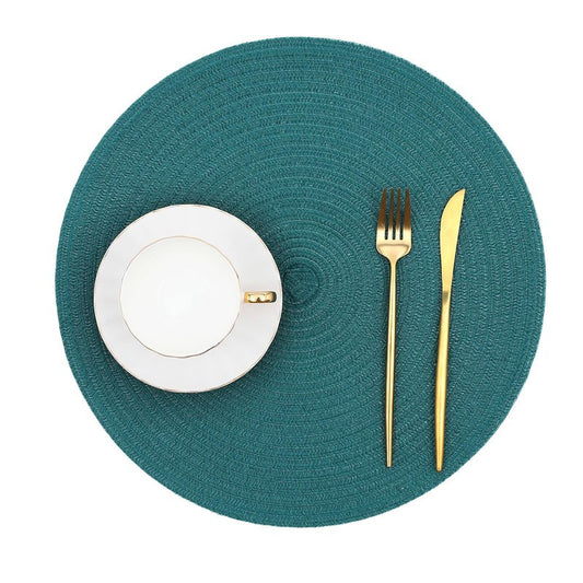 SHACOS Round Placemats Set of 8 Woven Braided Table Placemats 15 inch Circle Place Mats Washable Non Slip Table Mats for Home Wedding Party, Teal Green