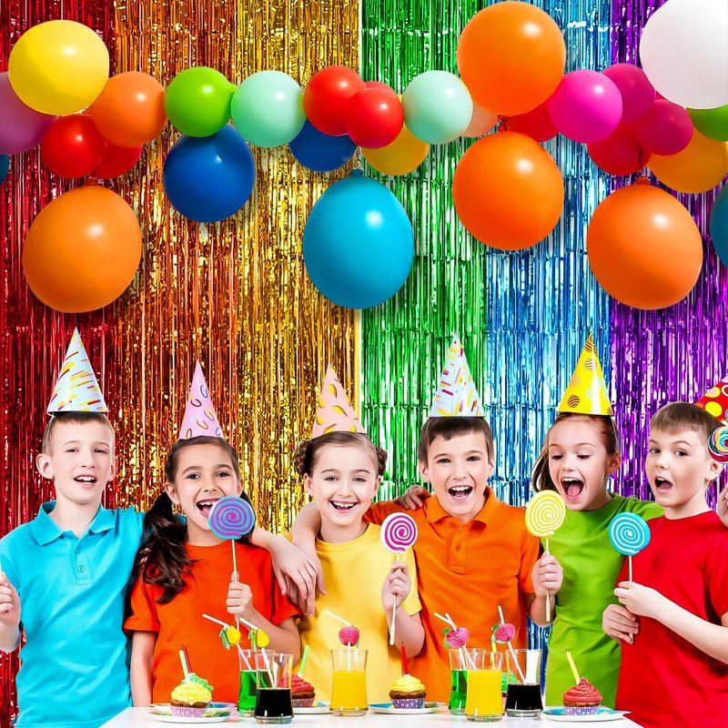 Rainbow Foil Fringe Curtains, 2 Pack 3.3x6.6ft Rainbow Metallic Tinsel Metallic Streamers Holiday Photo Booth Props Backdrop for Rainbow Birthday Wedding Bridal Shower New Years Party Decorations