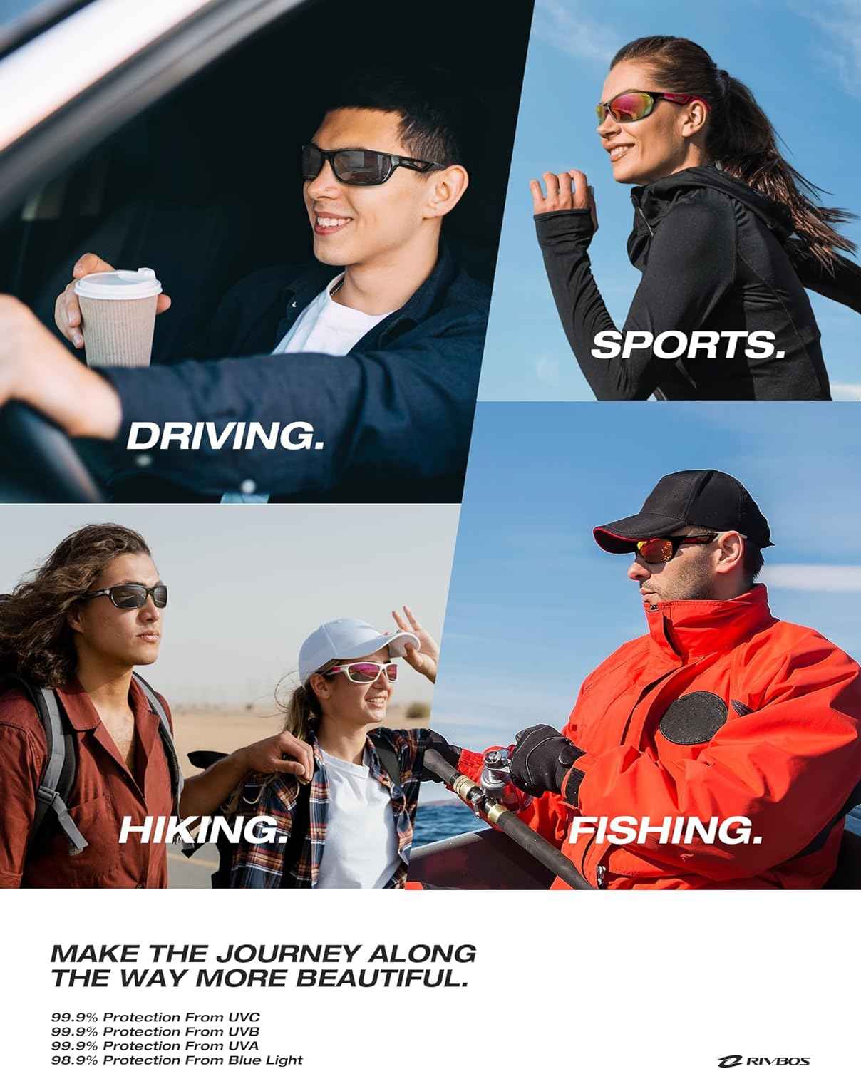 RIVBOS Polarized Sports Sunglasses for Men & Women - TR90 Frame for Cycling, Fishing, Running