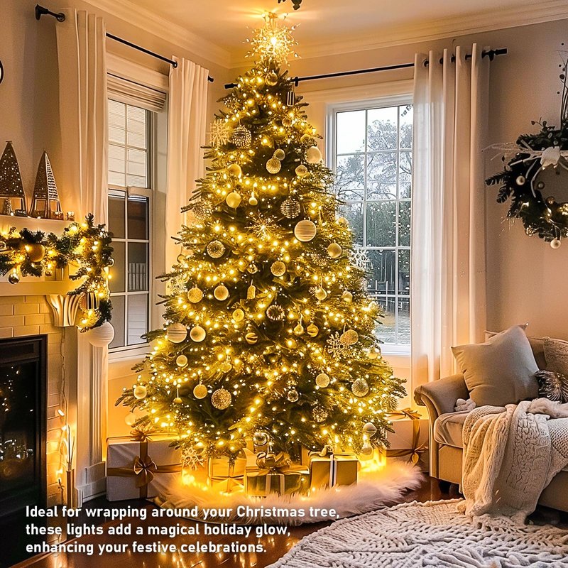 JMEXSUSS 150 LED Christmas Lights Indoor Plug in, Connectable Warm White Christmas Lights for Bedroom, 59ft 8 Modes Twinkle Fairy Light Outdoor for Room Classroom Party Christmas Tree Decor