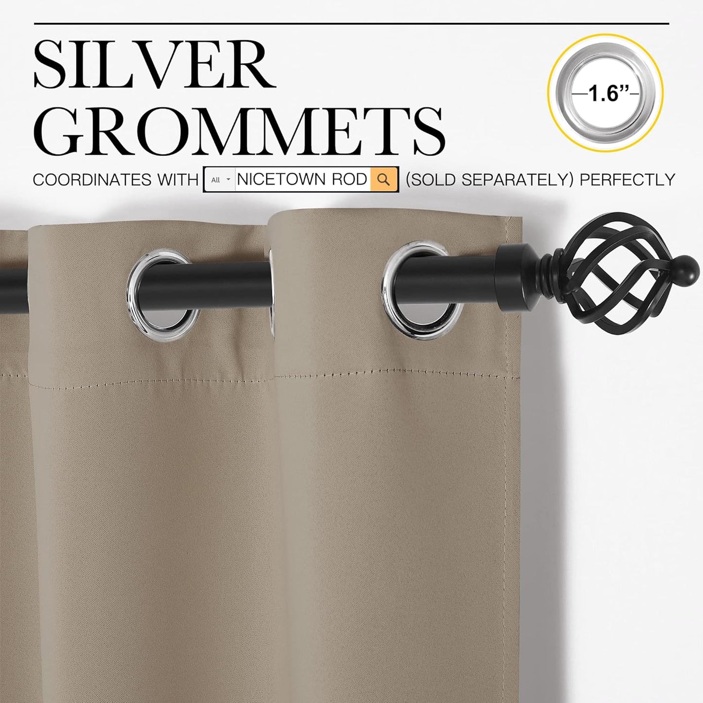 NICETOWN Blackout Curtains - Thermal Insulated Grommet Drapes for Office & Theater | Taupe, 84 Inches