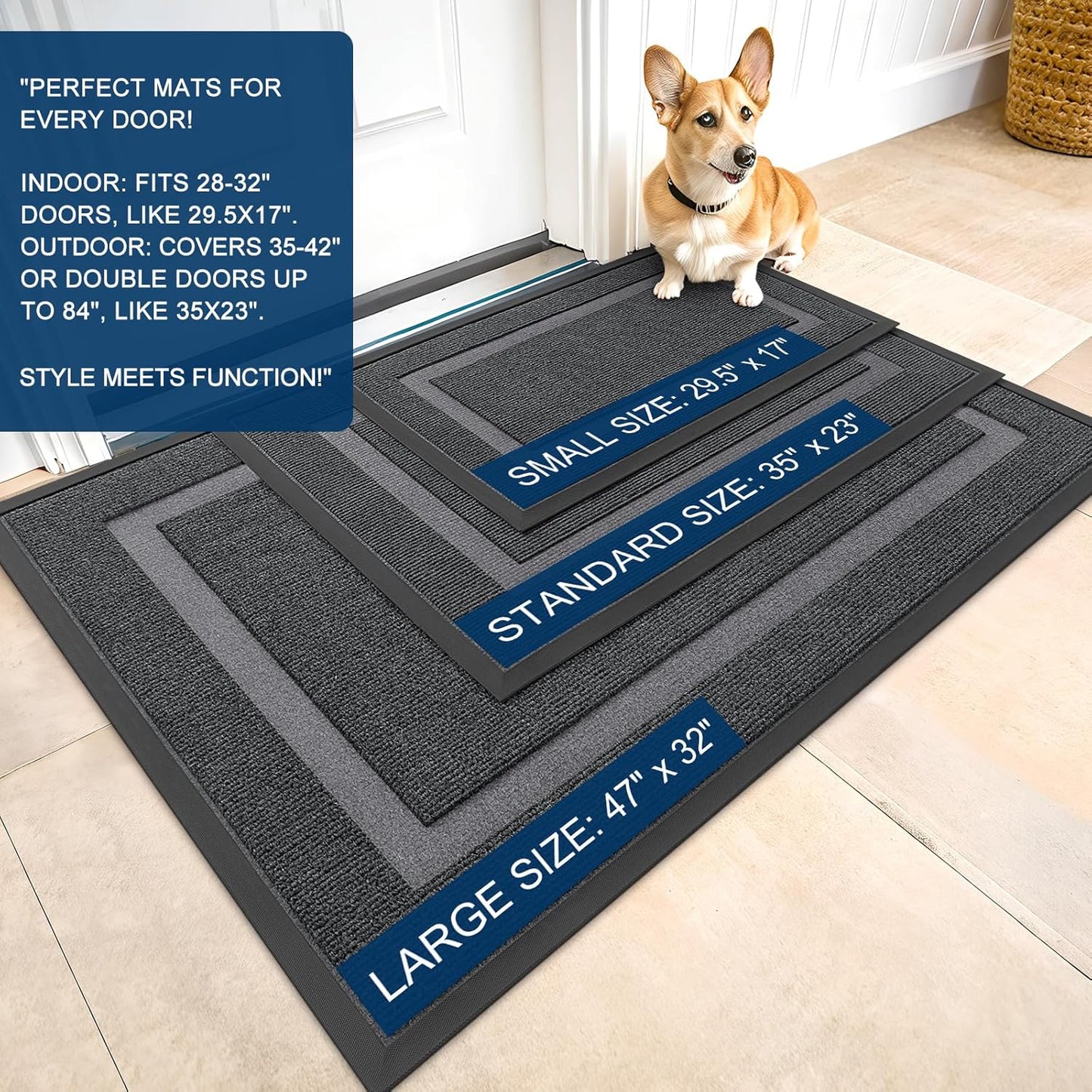 OLANLY Waterproof Front Door Mat - All-Season Indoor/Outdoor Doormat | Sturdy Natural Rubber, 33x21, Grey