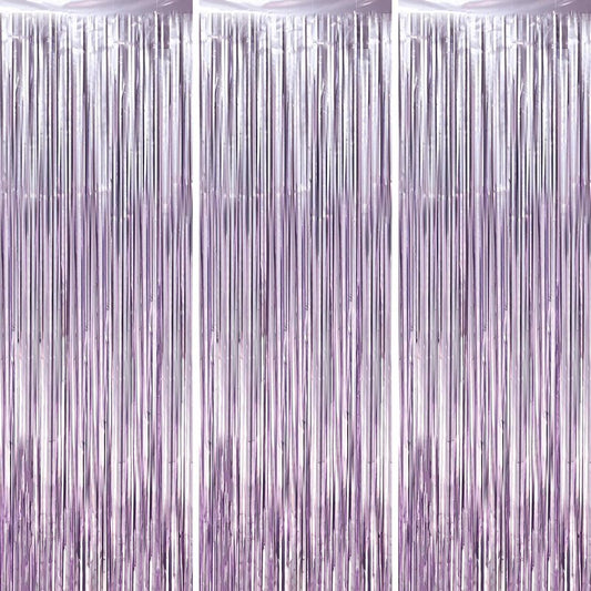 Voircoloria 3 Pack 3.3 x 8.2 ft Light Purple Foil Fringe Backdrop Curtains, Tinsel Streamers Party Decorations, Fringe Backdrop, Door Shimmer for Baby Shower or Birthday Party