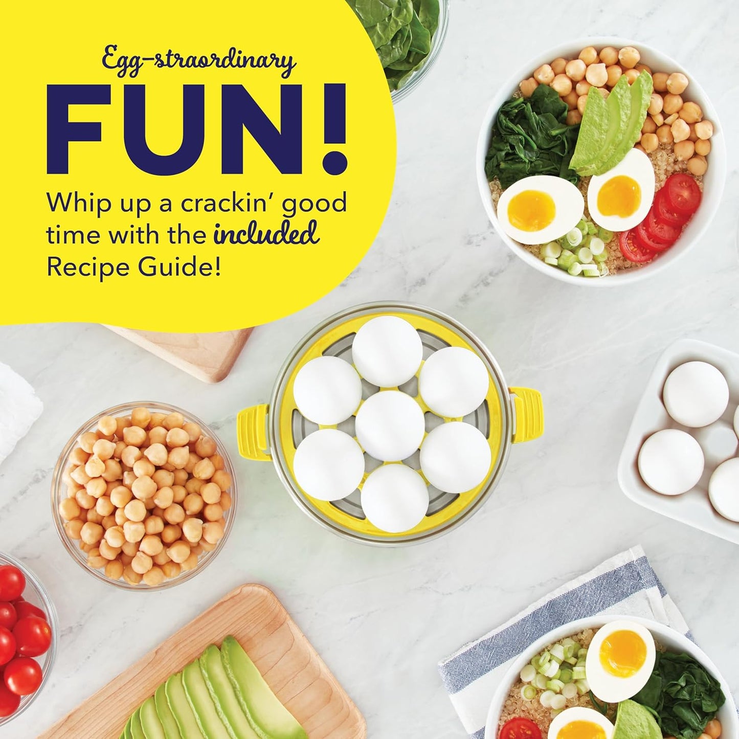 PEEPS & Dash Rapid Egg Cooker - Boil, Poach & Steam 7 Eggs - Dishwasher Safe & BPA Free - Yellow
