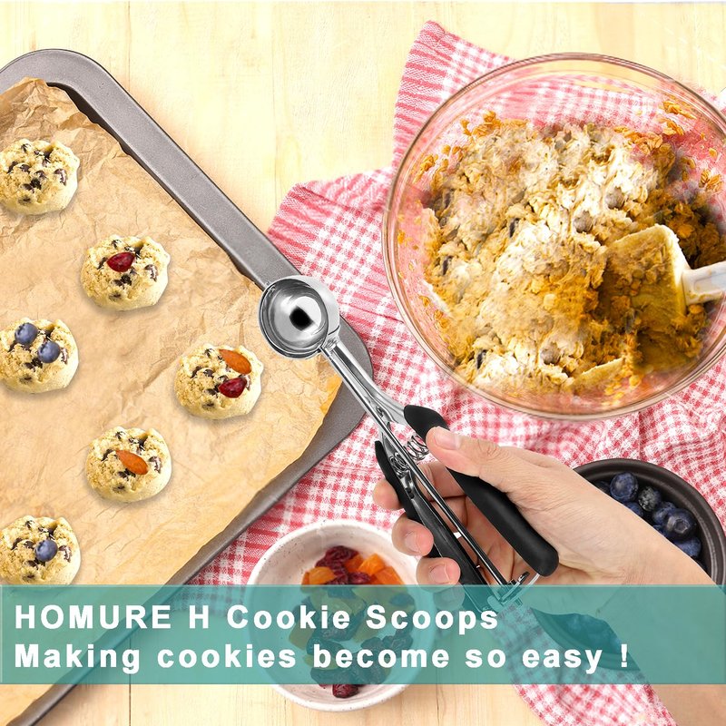 HOMURE H Cookie Scoop 4 Tablespoon, Size #16 Cookie Dough Scoop, Muffin Scoops for Baking, 4 Tbsp/ 60 ml/ 2 oz Cookie Scoop for Baking, Spring-Loaded Scoop, Comfortable Grip