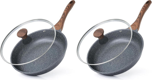 SENSARTE Nonstick Frying Pan Skillet - Healthy 8-Inch Omelet Pan with Glass Lid | PFOA Free (Set of 2)