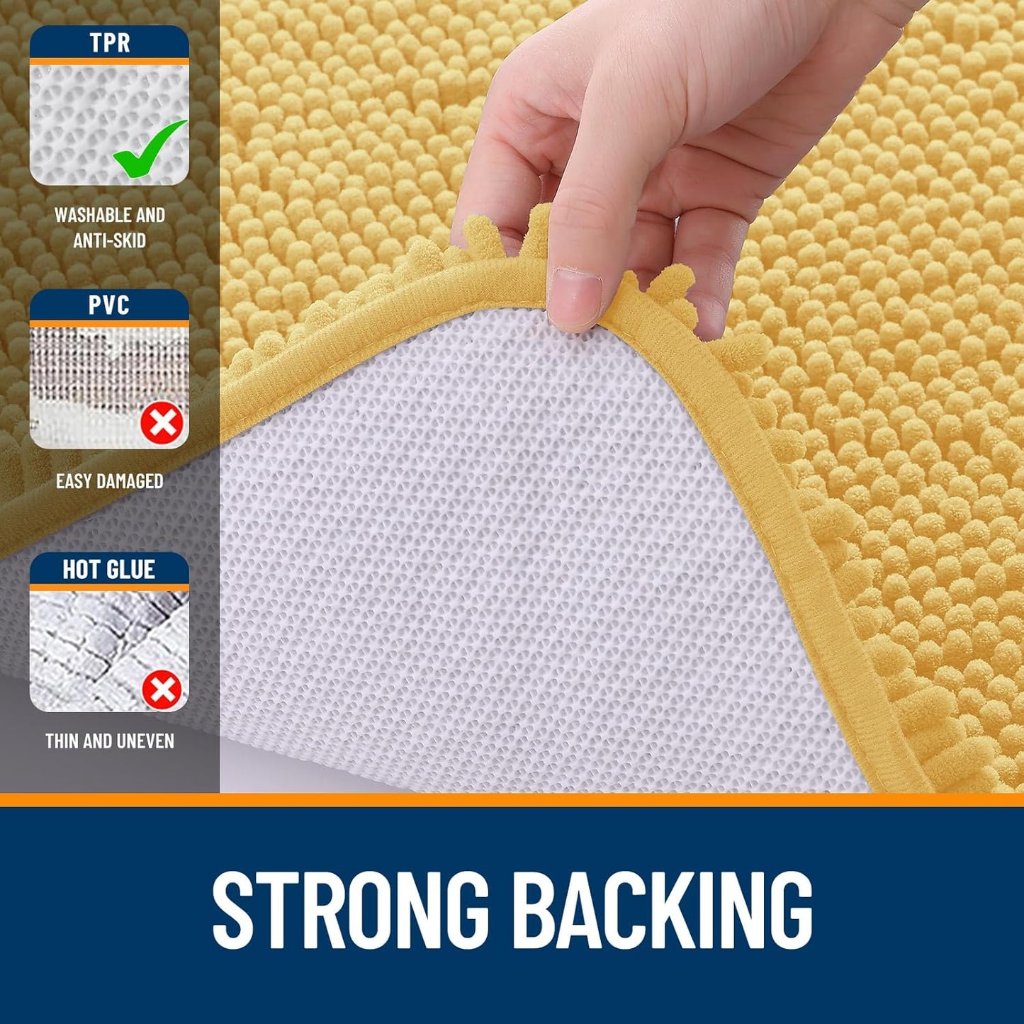 OLANLY Bathroom Runner Rugs - Extra Soft Chenille Bath Mats | Quick Dry, Machine Washable, 47x17 Inches, Yellow