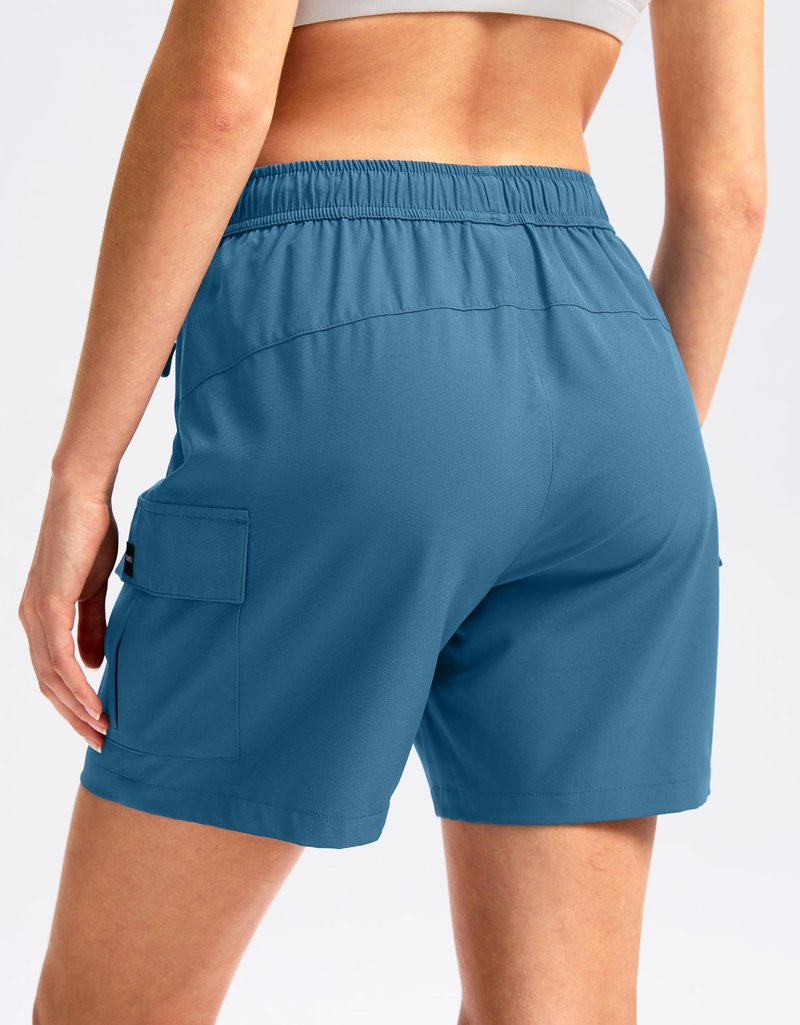 SANTINY Women's 5''/ 7''/9'' Hiking Cargo Shorts Quick Dry Lightweight Summer Shorts for Women Athletic Golf Zipper Pockets(Blue_L)