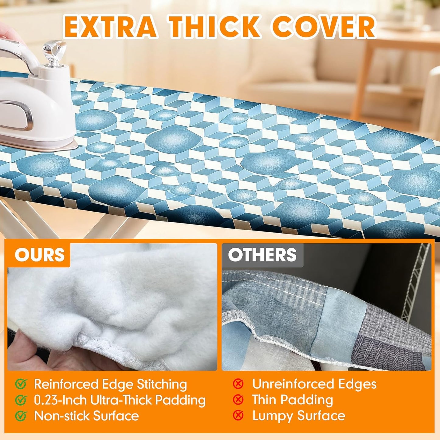 Skiennix Ironing Board Cover - Extra Wide 18x49 Thick Padding | Scorch & Stain Resistant, Berry Blue