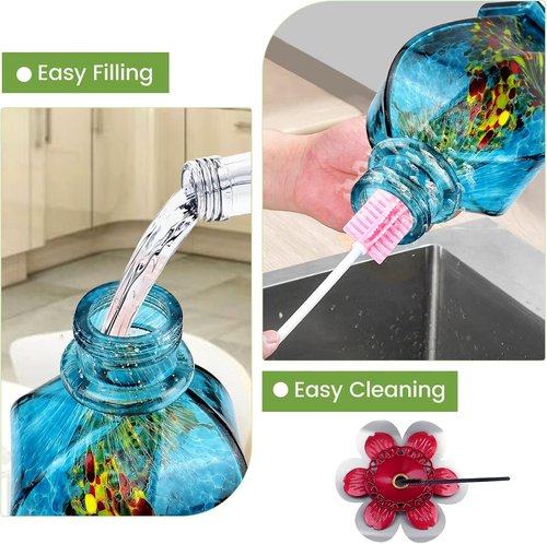 BOLITE Hummingbird Feeder - Hand Blown Glass with 5 Bee-Proof Ports & Ant Moat | 22oz Blue Outdoor Decor