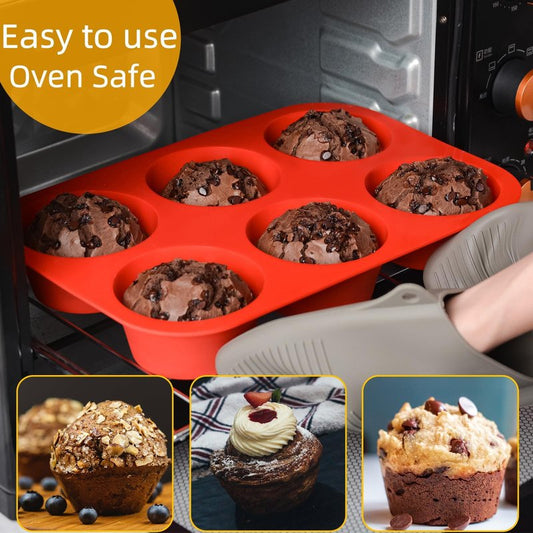 Jumbo Muffin Pan, 3.5 Inch Large Muffin Pan 6 Cup Silicone Jumbo Cupcake Tin for Baking Food Grade Silicone Mold Non Stick